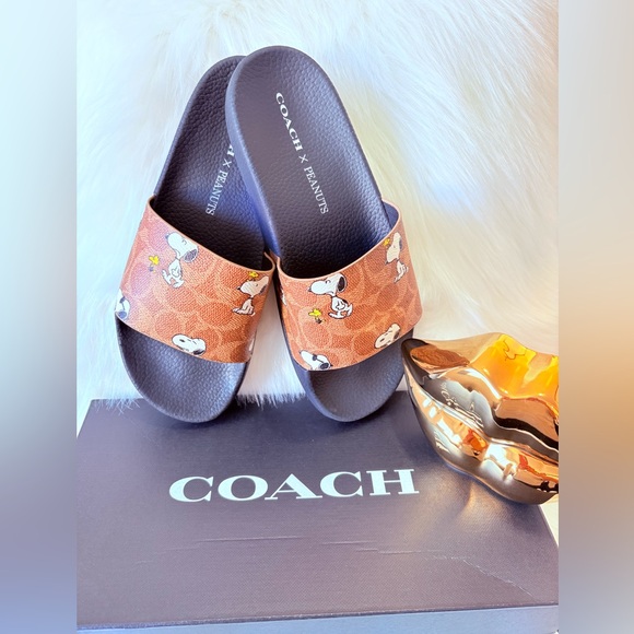 Coach x Peanuts Black and Brown Slides - Picture 1 of 9